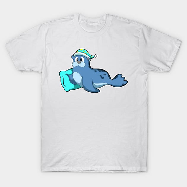 Seal with Pillow and Sleeping cap T-Shirt by Markus Schnabel